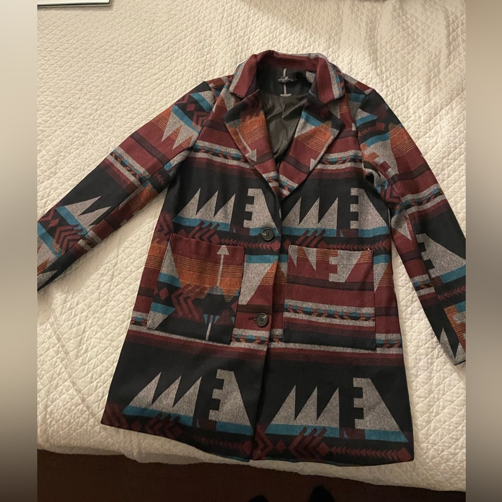 Aztec print long blazer